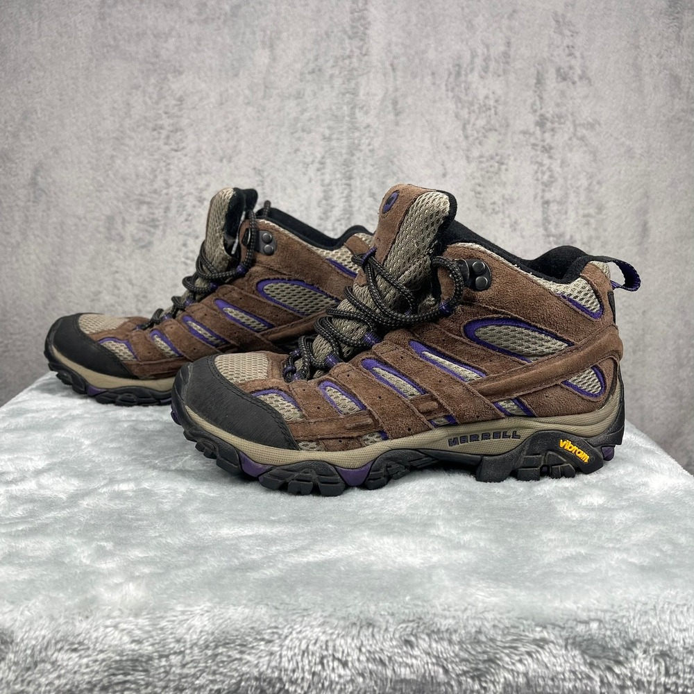 Merrell Moab 2 Mid Hiking Boots Womens 7.5 Brown Purple Suede Vibram J06050